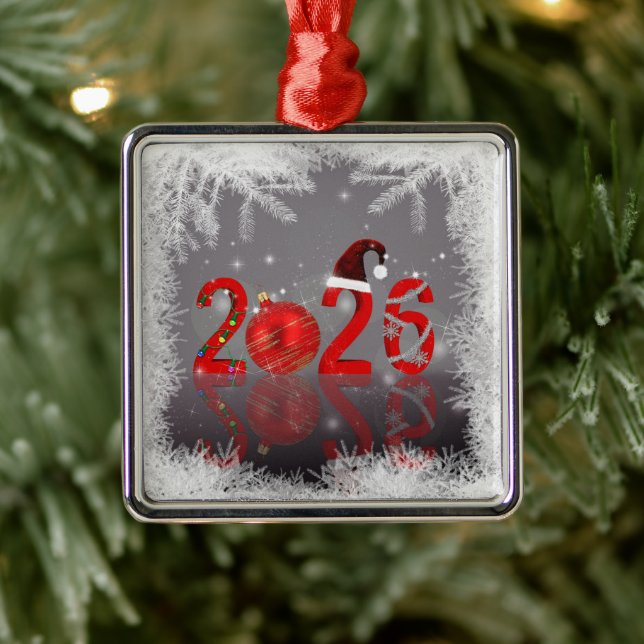 Röd festlig God Jul Nytt År 2026 Julgransprydnad Metall (Träd)