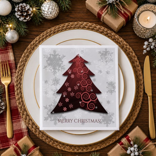 Röd festlig julgran pappersservett (Red Festive Christmas Tree Paper Napkins)
