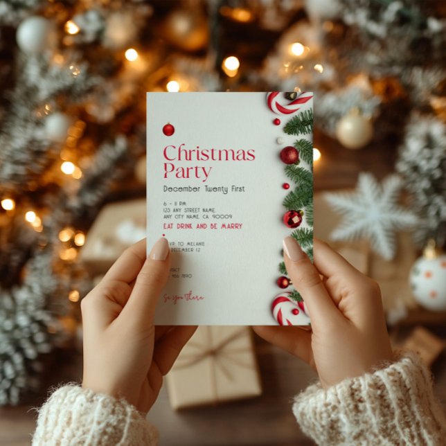 Röd Festlig Minimalistisk Julfest Inbjudningar (Skapare uppladdad)