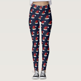 Röd festlig tomteluva på blå julmönster leggings