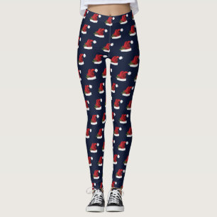 Röd festlig tomteluva på blå julmönster leggings