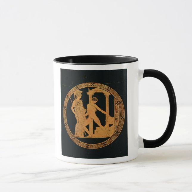 Röd-figur kopp som visar Athena, Theseus (Höger)