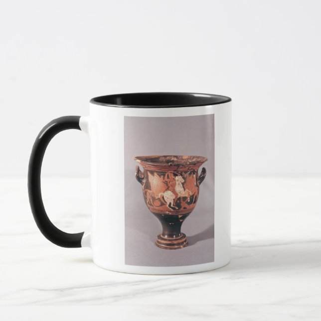 Röd-figur krater som visar amazons och griper mugg (Vänster)