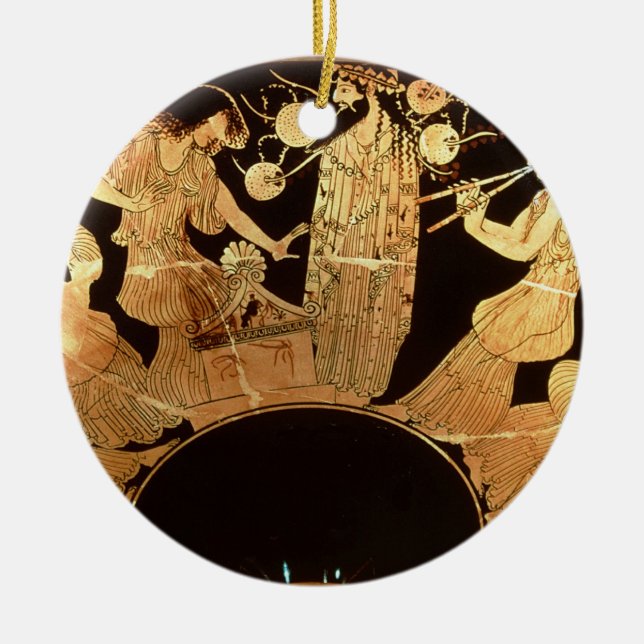 Röd figurkylix för loft som visar Dionysus och Julgransprydnad Keramik (Framsidan)