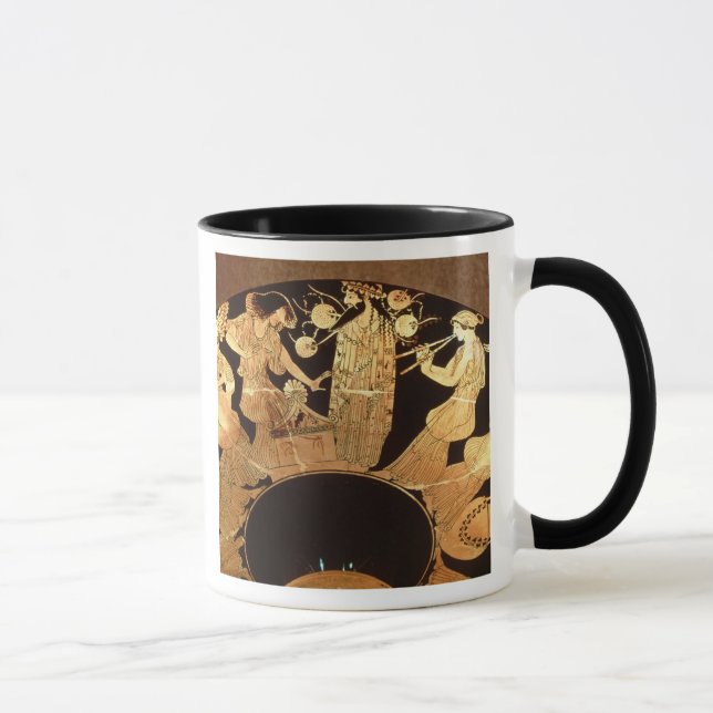 Röd figurkylix för loft som visar Dionysus och Mugg (Höger)