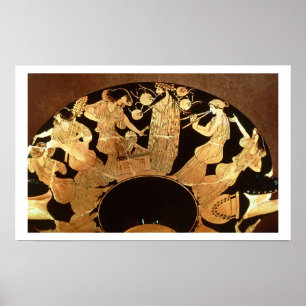 Röd figurkylix för loft som visar Dionysus och Poster