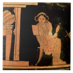 Röd figurpyxis för loft som visar en brud, 5th kakelplatta