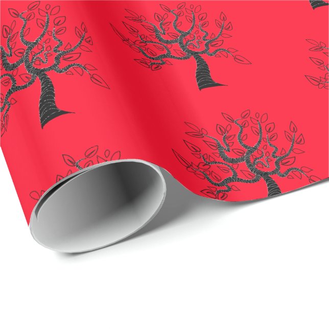 Röd figursättning Papper med Träd - Välj Färg Presentpapper (Rullad Hörn)