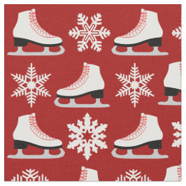 Röd figurskridsko- och snöflingorjul tyg