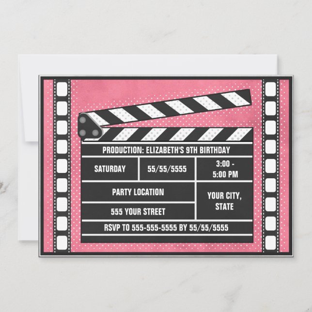 Röd filmfödelsedagsfestClapboard Inbjudningar (Framsida)