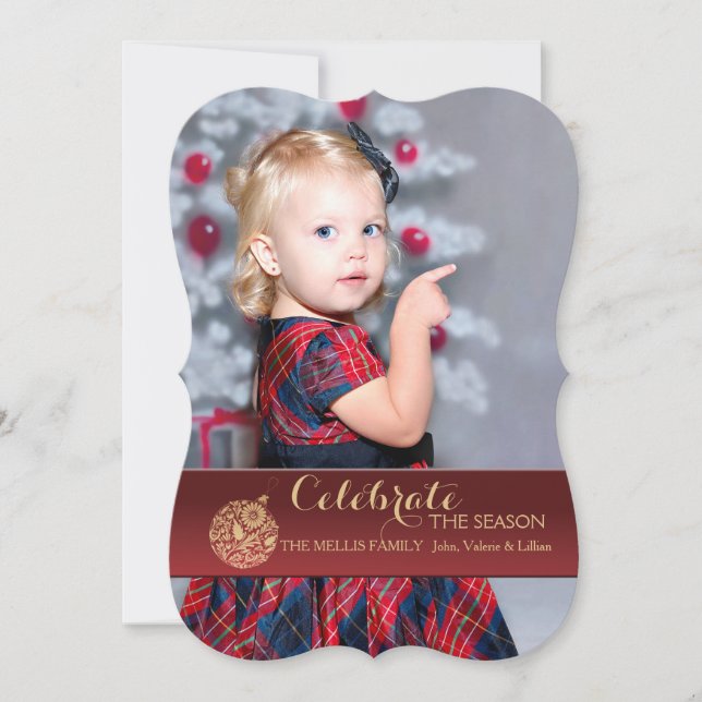 Röd firandekrans Foto Julkort Inbjudningar (Framsida)