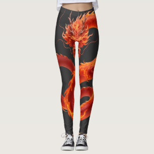 Röd Fire Dragon Art Mythiskt Flame Dragon Design Leggings