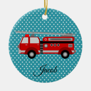 Röd Firetruck Julgransprydnad Keramik