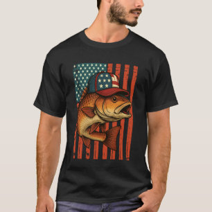 Röd Fisk Amerikansk Flagga, Röd Trumfisk Fiske, Rö T Shirt