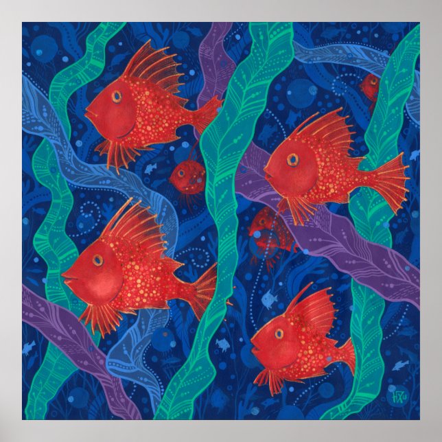 Röd fisk, djuphavsdjur i Sjögräs Poster (Framsidan)