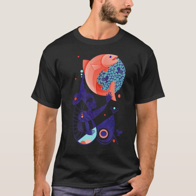 Röd Fisk Dröm Blå Fantasy Varelse Abstrakt Illu T Shirt (Framsida)