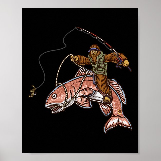 Röd Fisk Jakt Bigfoot Fiskare  Poster (Framsidan)