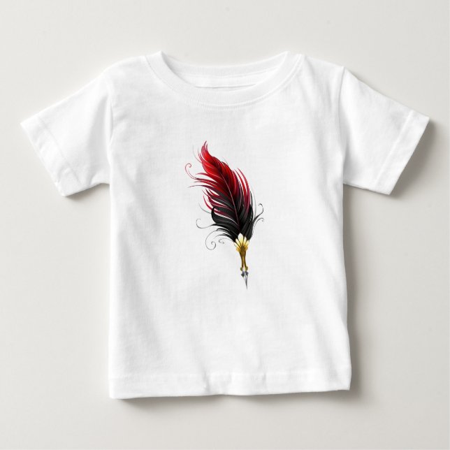 Röd fjäderpenna med guldnäbb t shirt (Framsida)