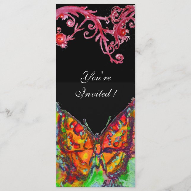 RÖD FJÄRIL,BLOMMÖNSTER Guld Gul Svart Inbjudningar (Framsida)