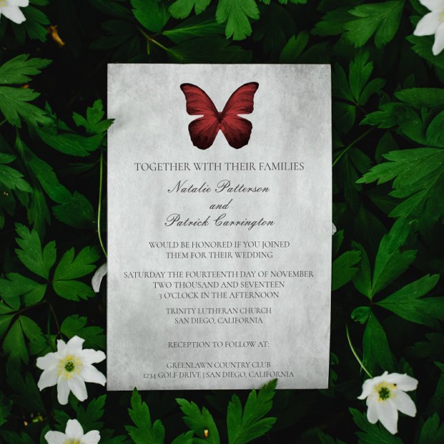 Röd fjäril Bröllopsinbjudan Inbjudningar (Red Butterfly Wedding Invitation)