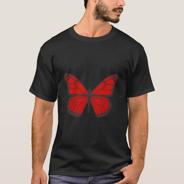 Röd Fjäril Estetisk Grunge Mjuk T Shirt (Framsida)