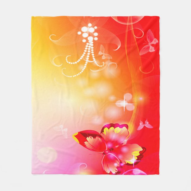 Röd fjäril fleecefilt (Framsidan)