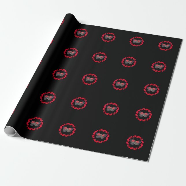 Röd fjäril i en brandcirkel - Pass-symbol Presentpapper (Utrullad)