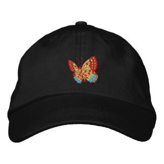 Röd fjäril-kap broderad keps