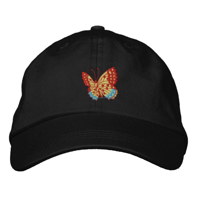 Röd fjäril-kap broderad keps (Framsida)