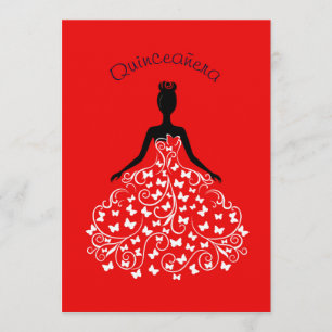 Röd fjärilskaninbjudan till Quinceanera Boll Inbjudningar
