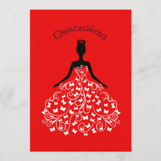 Röd fjärilskaninbjudan till Quinceanera Boll Inbjudningar