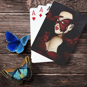 Röd Fjärilsmaskerad Kvinna Gotisk Fantasy Casinokort