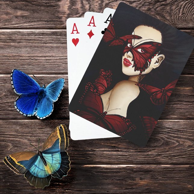 Röd Fjärilsmaskerad Kvinna Gotisk Fantasy Casinokort (Skapare uppladdad)