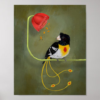 Röd Fläck Gulbröstad Fågel med Banan Spindel Poster