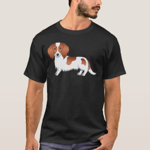 Röd fläckig långhårig Dachshund Söt Tecknad Hund T Shirt