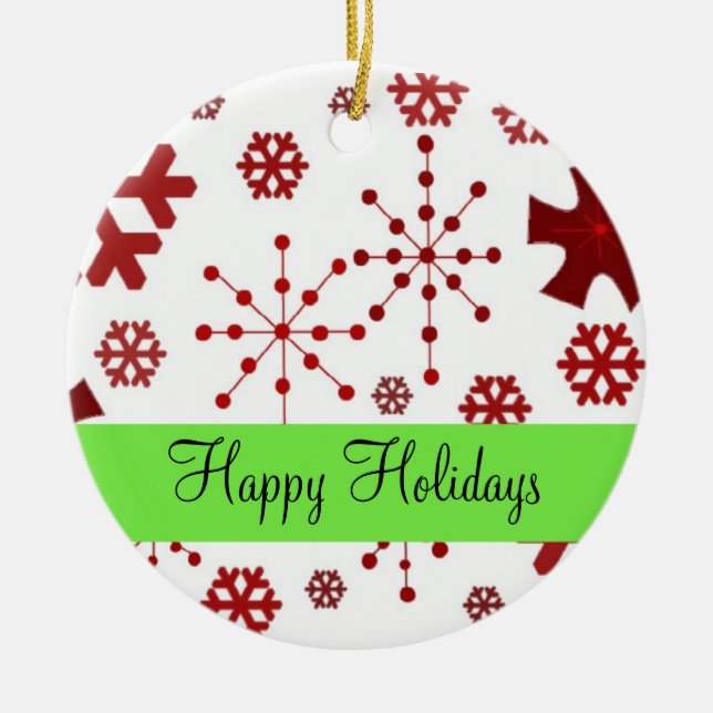 Röd flagga i Snöflingor Julgransprydnad Keramik (Framsidan)