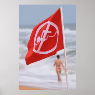 Röd Flagga på Beach - Florida Poster