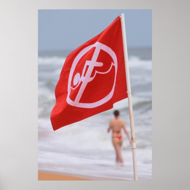 Röd Flagga på Beach - Florida Poster (Framsidan)