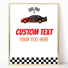 Röd Flame Tävling Car Racecar Anpassningsbar Text Poster
