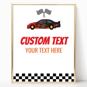 Röd Flame Tävling Car Racecar Anpassningsbar Text Poster