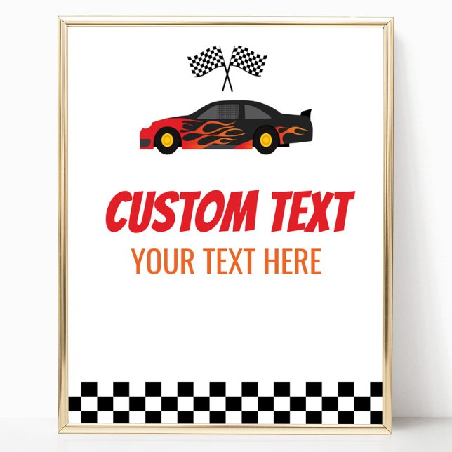 Röd Flame Tävling Car Racecar Anpassningsbar Text  Poster (Skapare uppladdad)
