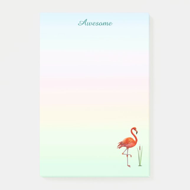 Röd flamingo och vassväxter på pastellfärger post-it block (Framsida)