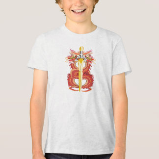 Röd Flamma drake gul Svärd T Shirt