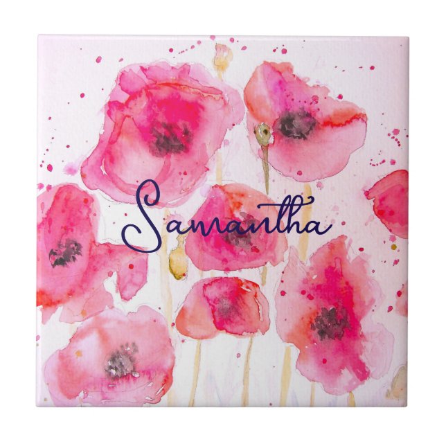 Röd Flanders Vallmo Blommönster Tack Kakelplatta (Framsidan)