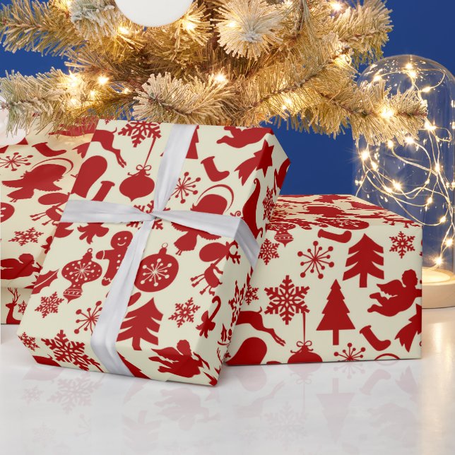 Röd flervarvsmönstrad festlig julpresentpapper presentpapper (Helgdagar)
