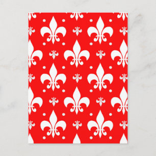 Röd Fleur-de-lis mönsterdesign Vykort
