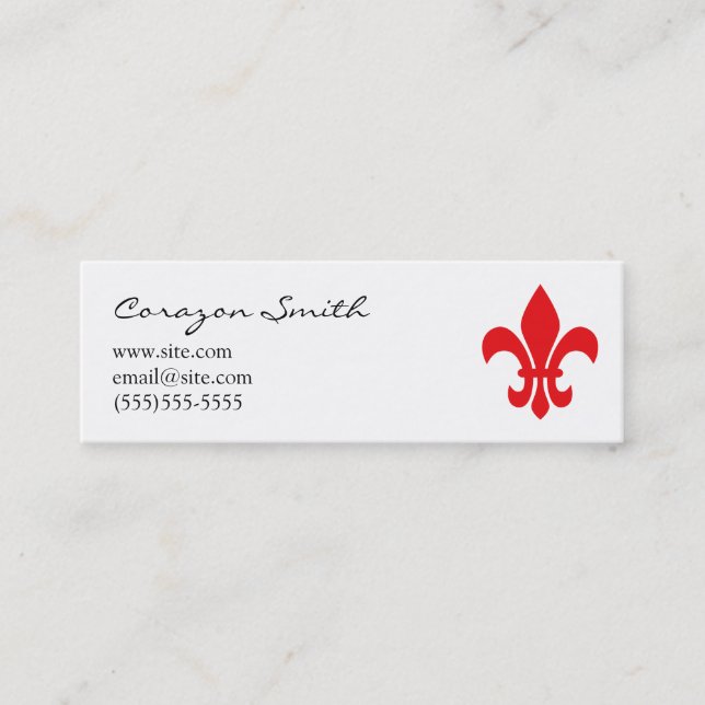 Röd Fleur de Lis Slank Affärskort Mini Visitkort (Framsida)