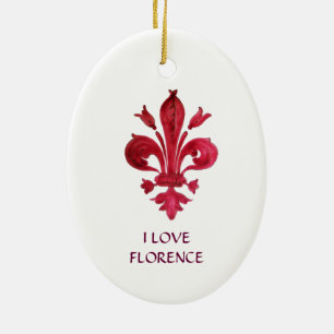 RÖD FLEUR DE LISE JULGRANSPRYDNAD KERAMIK