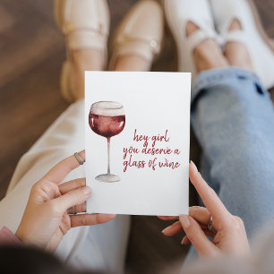 Röd flicka du förtjänar ett glas Vin-citat Julkort