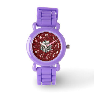 Röd flicka för Glam för glitterRhinestonestil Armbandsur